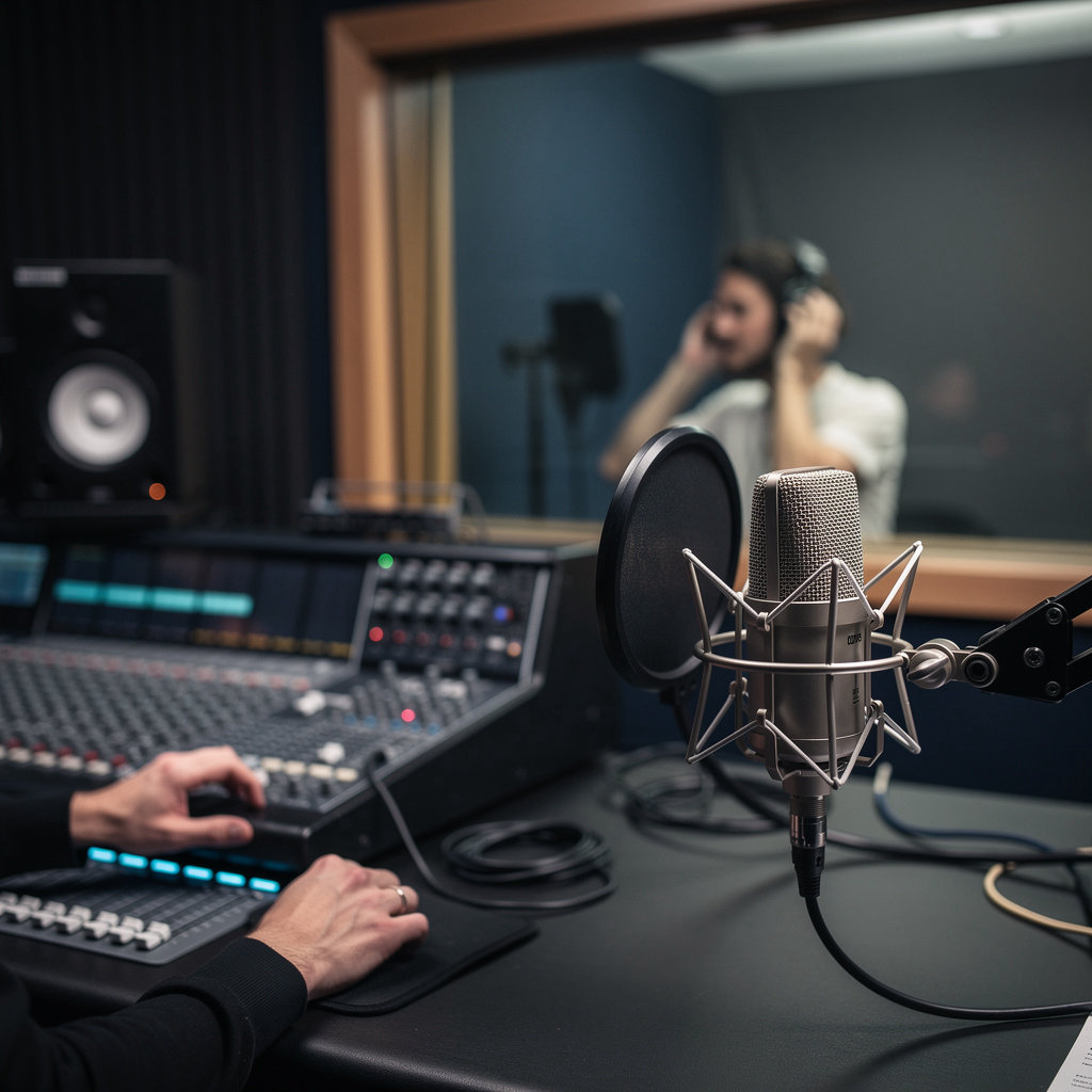 Rhythemic Recording professional studio microphone and vocal booth for high-quality music recording in Toronto